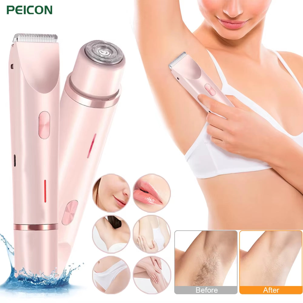 Electric Razors for Women 2In1 Bikini Trimmer Facial Mustache Shavers for Ladies Body Underarms Legs Portable Painless Epilator