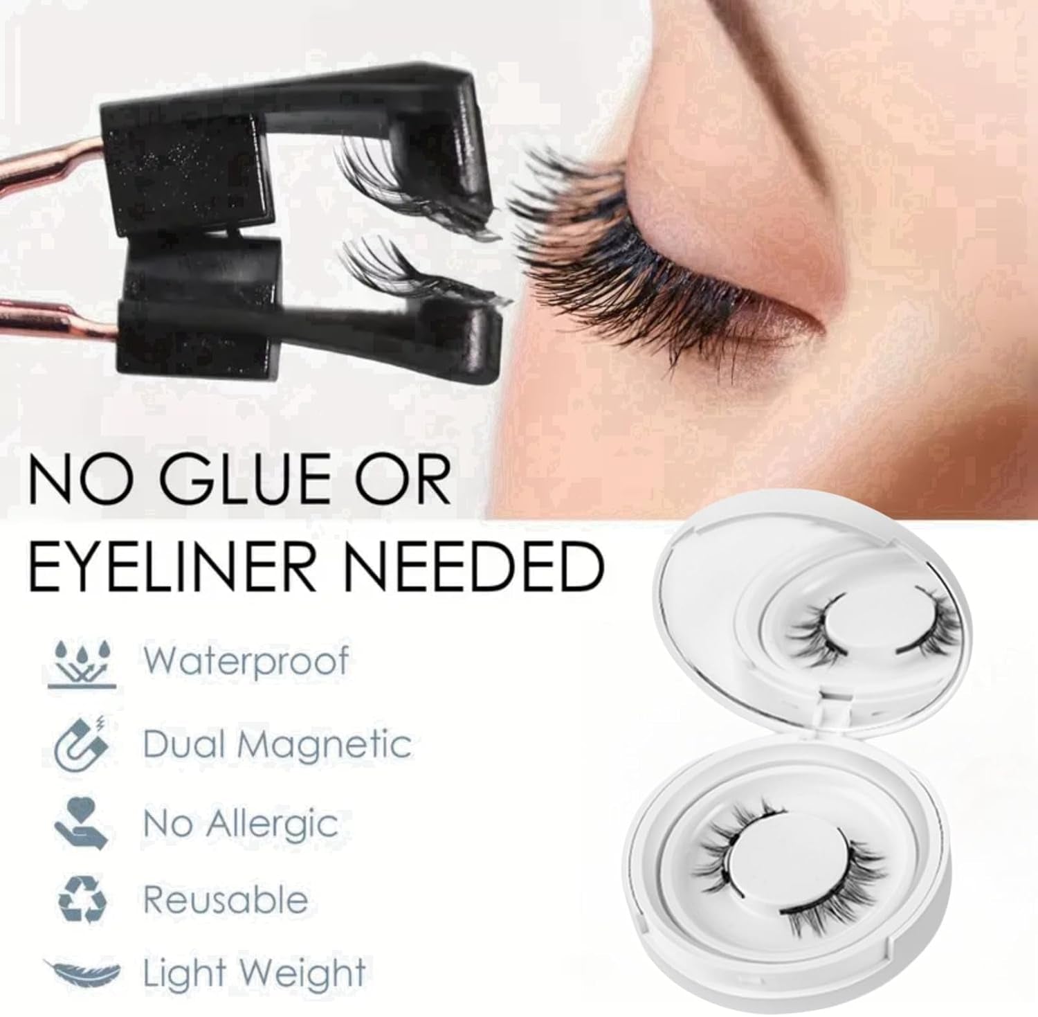 Magnetic Lashes,Magnetic Lashes Kit,Reusable Double Magnetic Lashes without Eyeliner,Magnetic Lashes with Natural Look,Eyelash Strips with Waterproof Magnets,Easy to Wear(Natural)